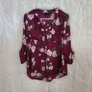 Fortune Ivy (M) Burgundy Floral Blouse